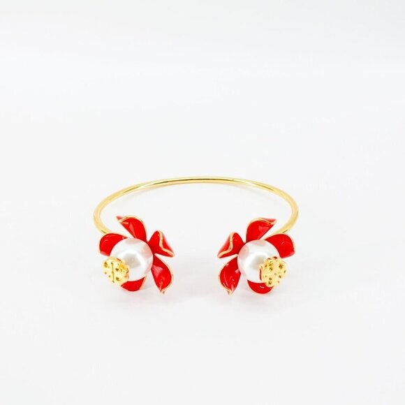 Tory Burch Jewelry - Tory Burch Golden and Red Flower Pearls Bracelet Red OS
